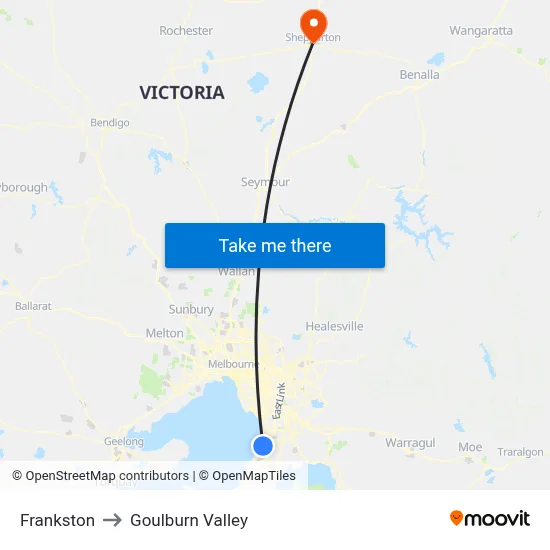 Frankston to Goulburn Valley map