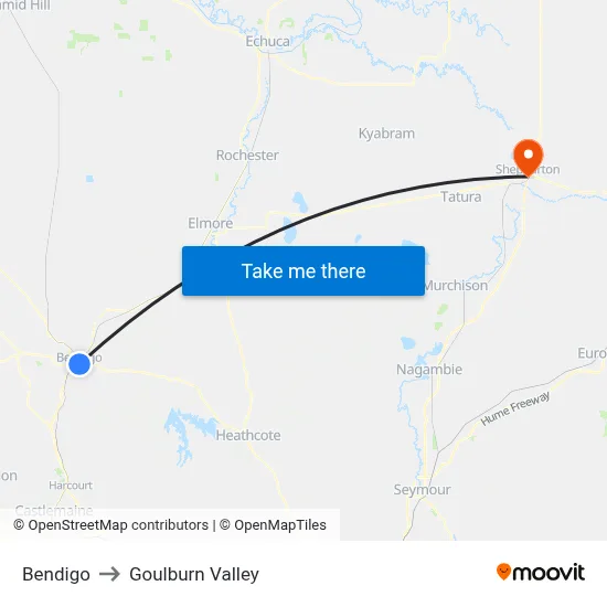 Bendigo to Goulburn Valley map