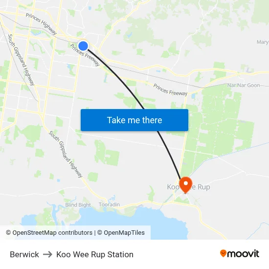 Berwick to Koo Wee Rup Station map