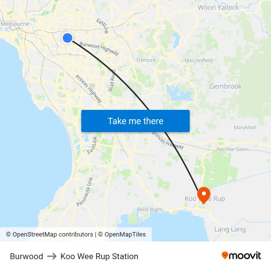 Burwood to Koo Wee Rup Station map