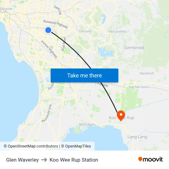 Glen Waverley to Koo Wee Rup Station map