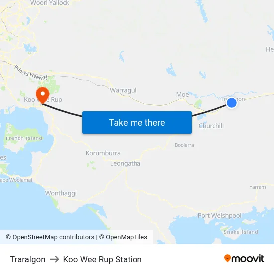 Traralgon to Koo Wee Rup Station map