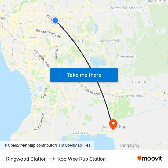 Ringwood Station to Koo Wee Rup Station map