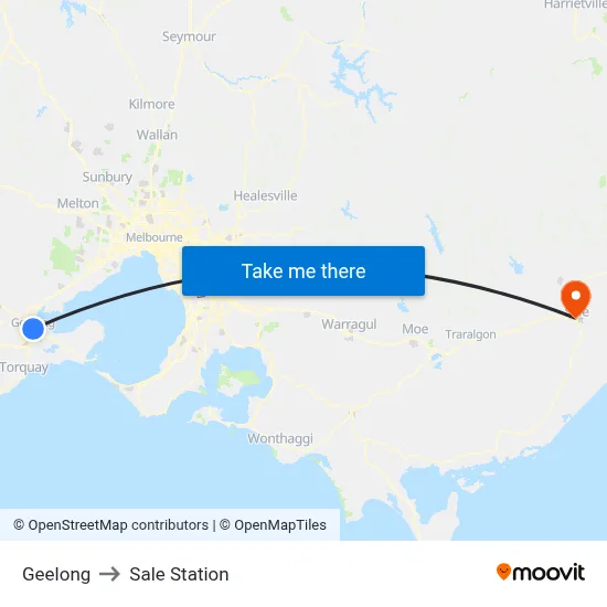 Geelong to Sale Station map