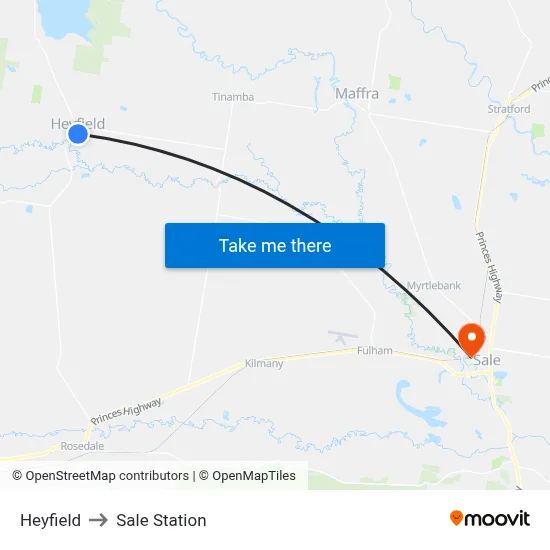 Heyfield to Sale Station map
