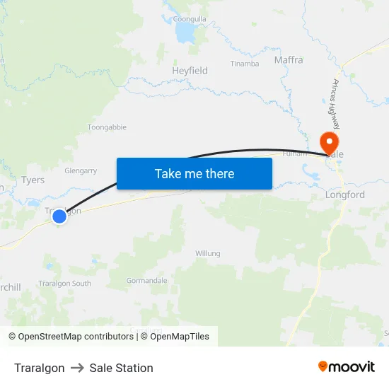 Traralgon to Sale Station map