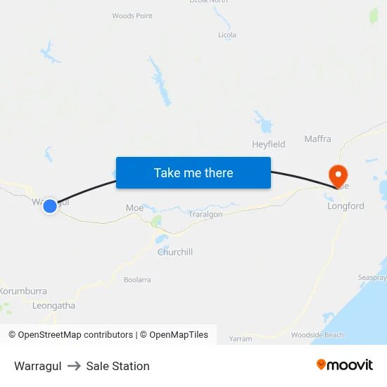 Warragul to Sale Station map