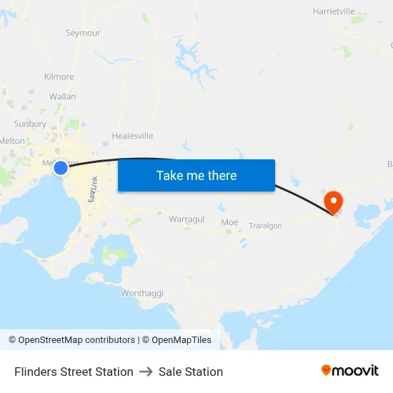 Flinders Street Station to Sale Station map