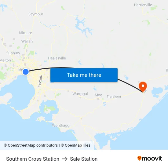 Southern Cross Station to Sale Station map