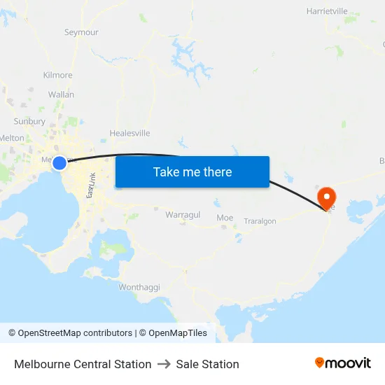 Melbourne Central Station to Sale Station map