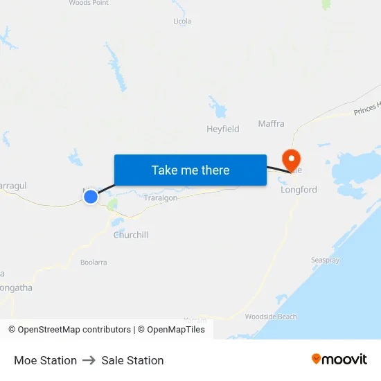 Moe Station to Sale Station map
