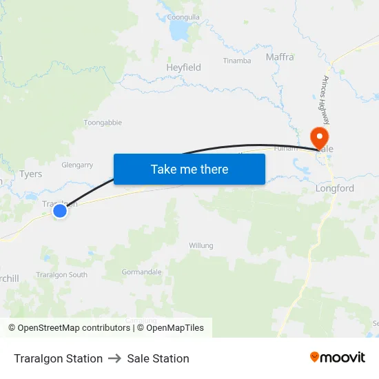 Traralgon Station to Sale Station map