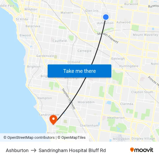 Ashburton to Sandringham Hospital Bluff Rd map