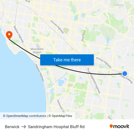 Berwick to Sandringham Hospital Bluff Rd map