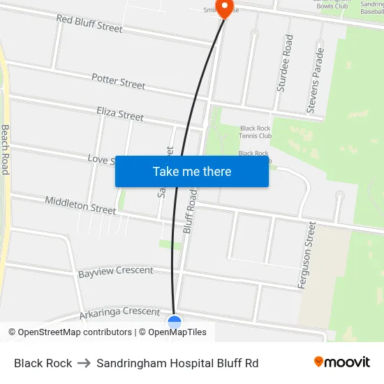 Black Rock to Sandringham Hospital Bluff Rd map