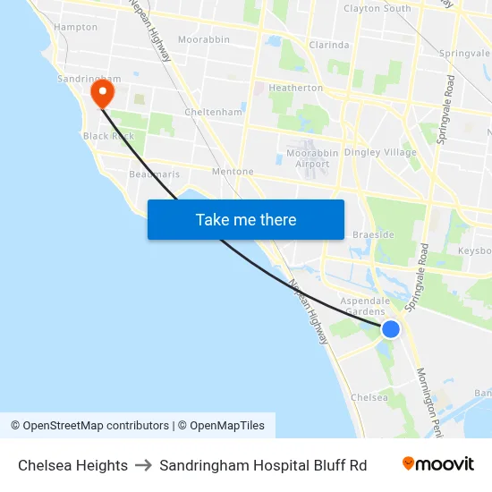 Chelsea Heights to Sandringham Hospital Bluff Rd map