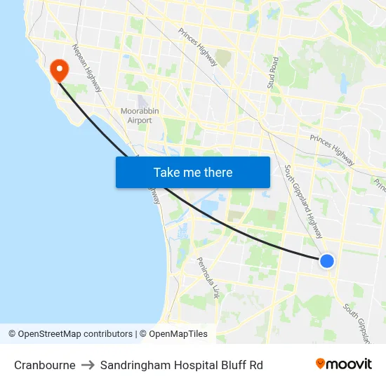 Cranbourne to Sandringham Hospital Bluff Rd map