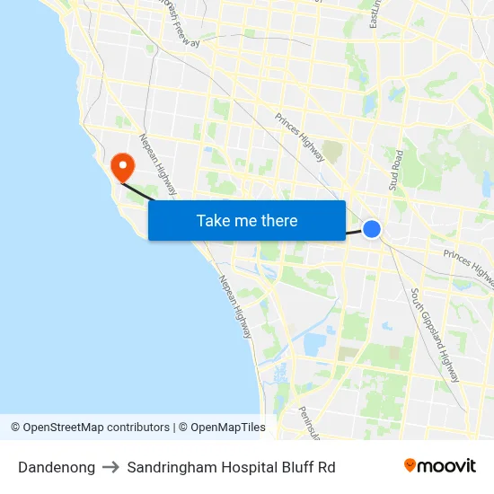 Dandenong to Sandringham Hospital Bluff Rd map