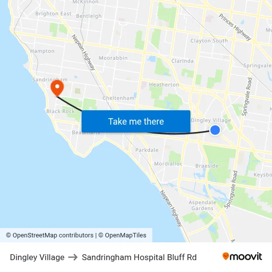 Dingley Village to Sandringham Hospital Bluff Rd map