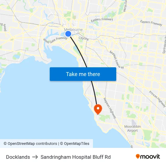 Docklands to Sandringham Hospital Bluff Rd map