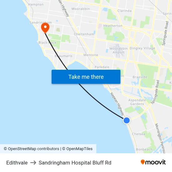 Edithvale to Sandringham Hospital Bluff Rd map