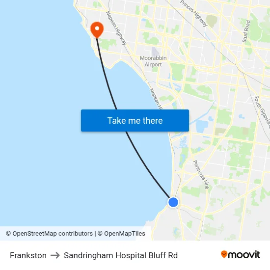 Frankston to Sandringham Hospital Bluff Rd map