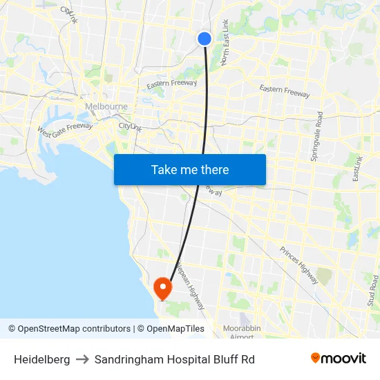 Heidelberg to Sandringham Hospital Bluff Rd map