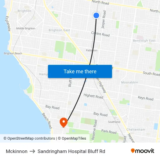 Mckinnon to Sandringham Hospital Bluff Rd map