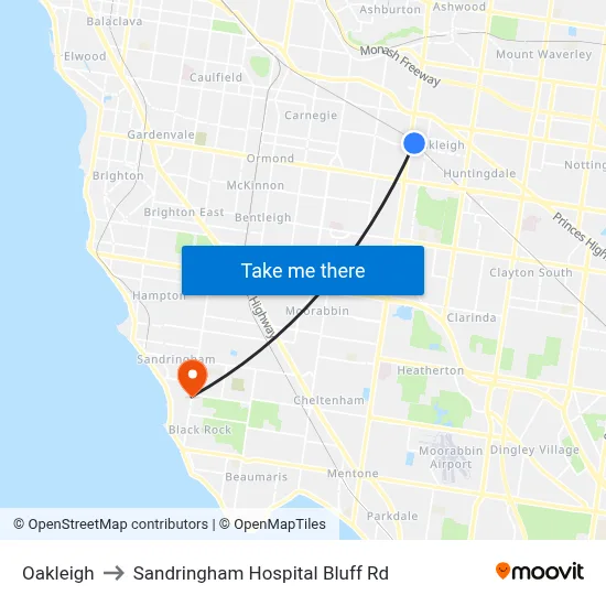 Oakleigh to Sandringham Hospital Bluff Rd map
