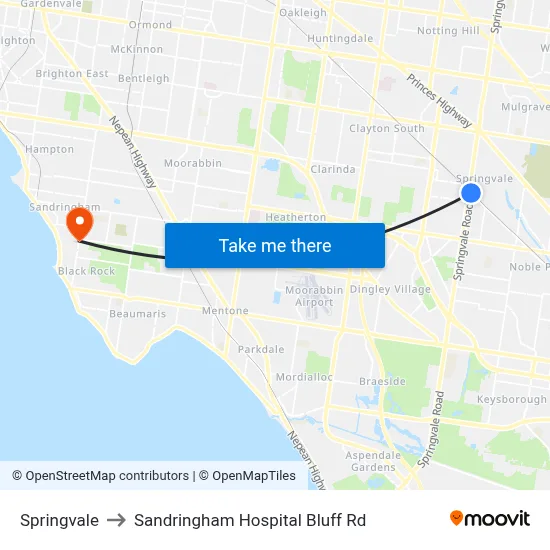 Springvale to Sandringham Hospital Bluff Rd map