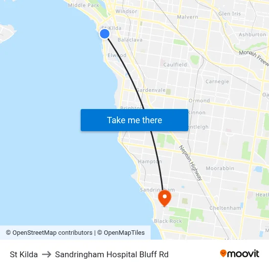 St Kilda to Sandringham Hospital Bluff Rd map