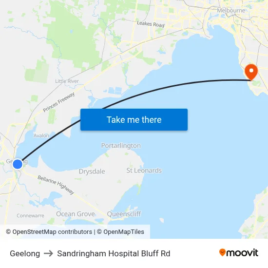 Geelong to Sandringham Hospital Bluff Rd map