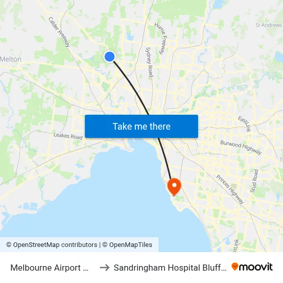 Melbourne Airport MEL to Sandringham Hospital Bluff Rd map