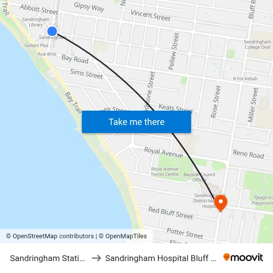 Sandringham Station to Sandringham Hospital Bluff Rd map