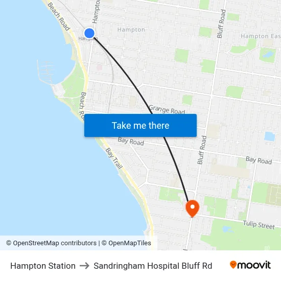 Hampton Station to Sandringham Hospital Bluff Rd map