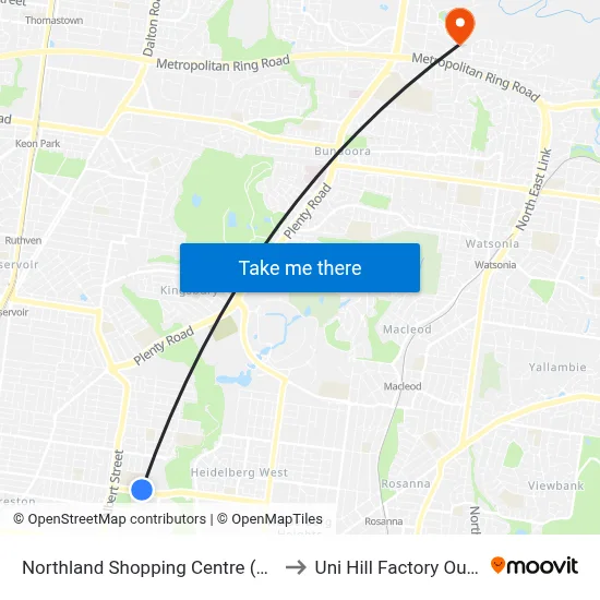 Northland Shopping Centre (Bay 8) to Uni Hill Factory Outlets map