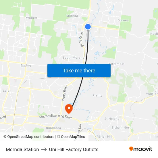 Mernda Station to Uni Hill Factory Outlets map