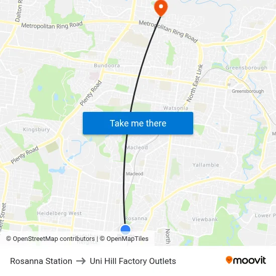 Rosanna Station to Uni Hill Factory Outlets map