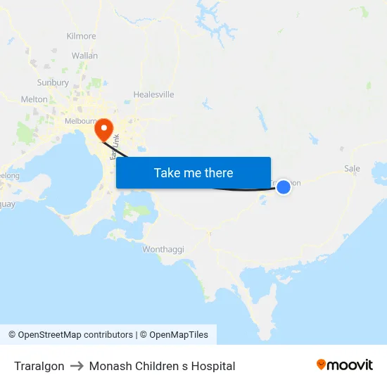 Traralgon to Monash Children s Hospital map