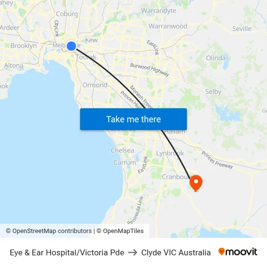 Eye & Ear Hospital/Victoria Pde to Clyde VIC Australia map