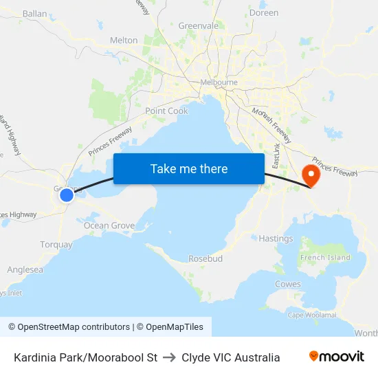 Kardinia Park/Moorabool St to Clyde VIC Australia map