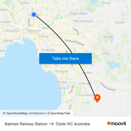 Batman Railway Station to Clyde VIC Australia map