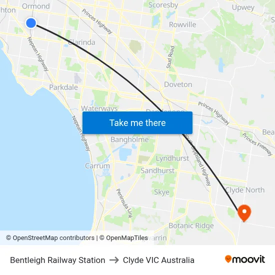 Bentleigh Railway Station to Clyde VIC Australia map
