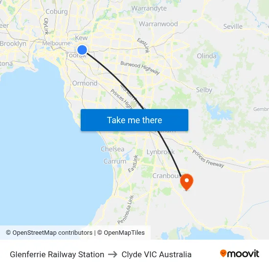 Glenferrie Railway Station to Clyde VIC Australia map