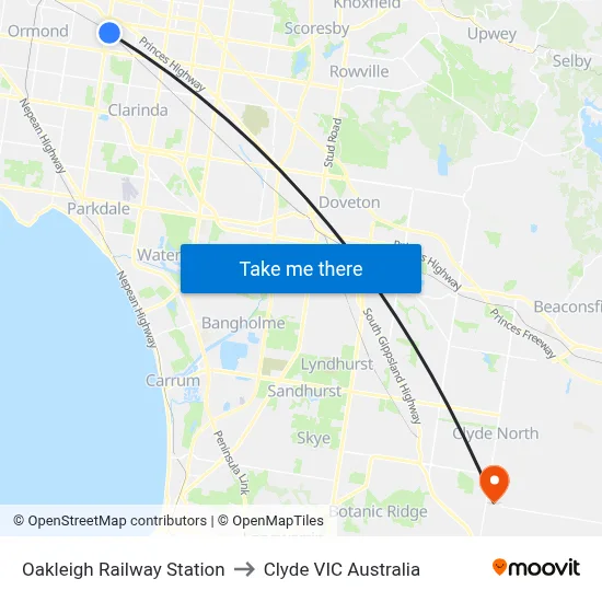 Oakleigh Railway Station to Clyde VIC Australia map