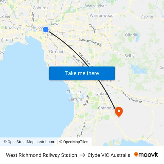 West Richmond Railway Station to Clyde VIC Australia map