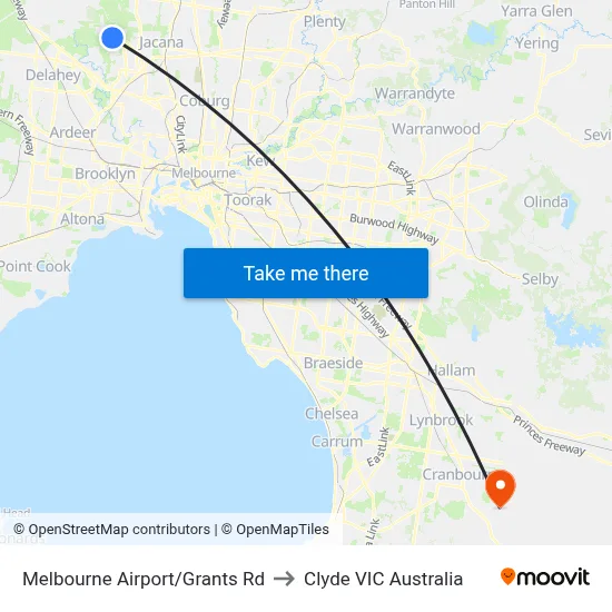 Melbourne Airport/Grants Rd to Clyde VIC Australia map