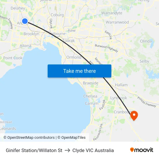 Ginifer Station/Willaton St to Clyde VIC Australia map