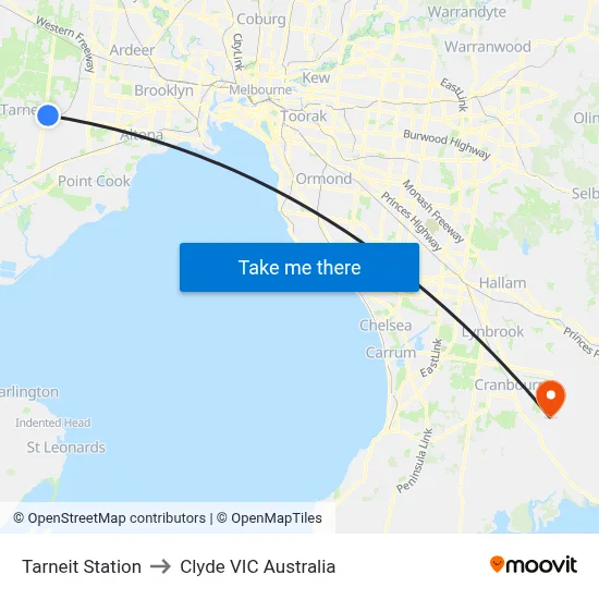 Tarneit Station to Clyde VIC Australia map