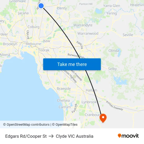 Edgars Rd/Cooper St to Clyde VIC Australia map